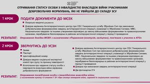 Отримання статусу особи з інвалідністю внаслідок війни участниками добровольчих формувань,які не увійшли до складу ЗСУ